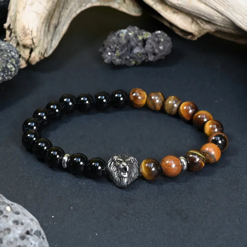 Bracelet Homme Onyx & Oeil de Tigre - Force, Confiance & Maîtrise Lion