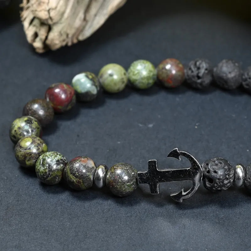 Bracelet Homme Pierre de Lave & Jaspe Héliotrope - Force et Énergie Ancre