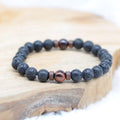 Bracelet "Force & Reconstruction" en Oeil de Taureau & Pierre de Lave Homme