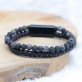 Bracelet "Relaxation & Reconstruction" en Larvikite & Pierre de Lave Tressé Homme