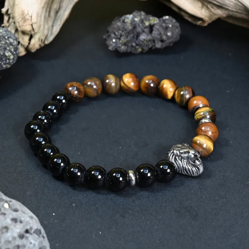 Bracelet Homme Onyx & Oeil de Tigre - Force, Confiance & Maîtrise Lion