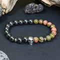 Bracelet Homme Hématite & Unakite - Lucidité, Résilience & Transformation Tête de Mort