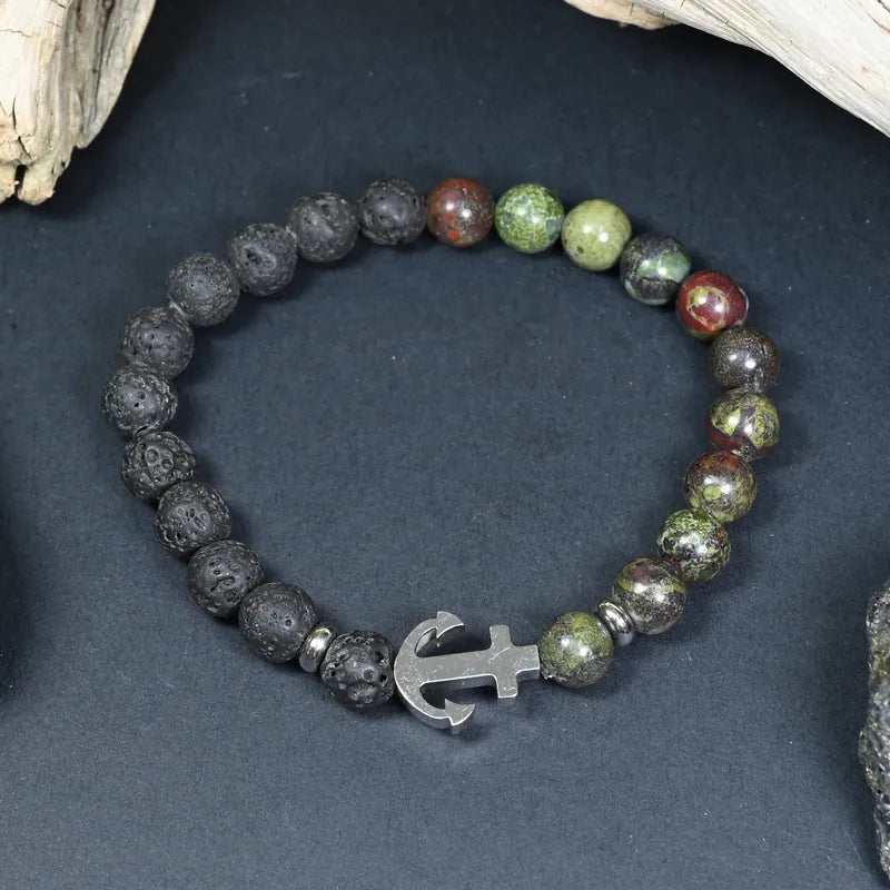 Bracelet Homme Pierre de Lave & Jaspe Héliotrope - Force et Énergie Ancre