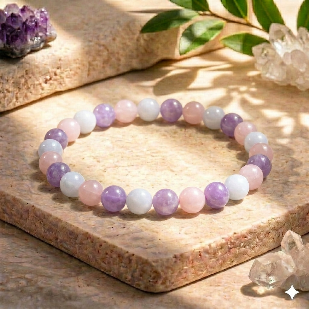 Bracelet "Anti-stress" Mix en Améthyste, Aigue Marine et Quartz Rose