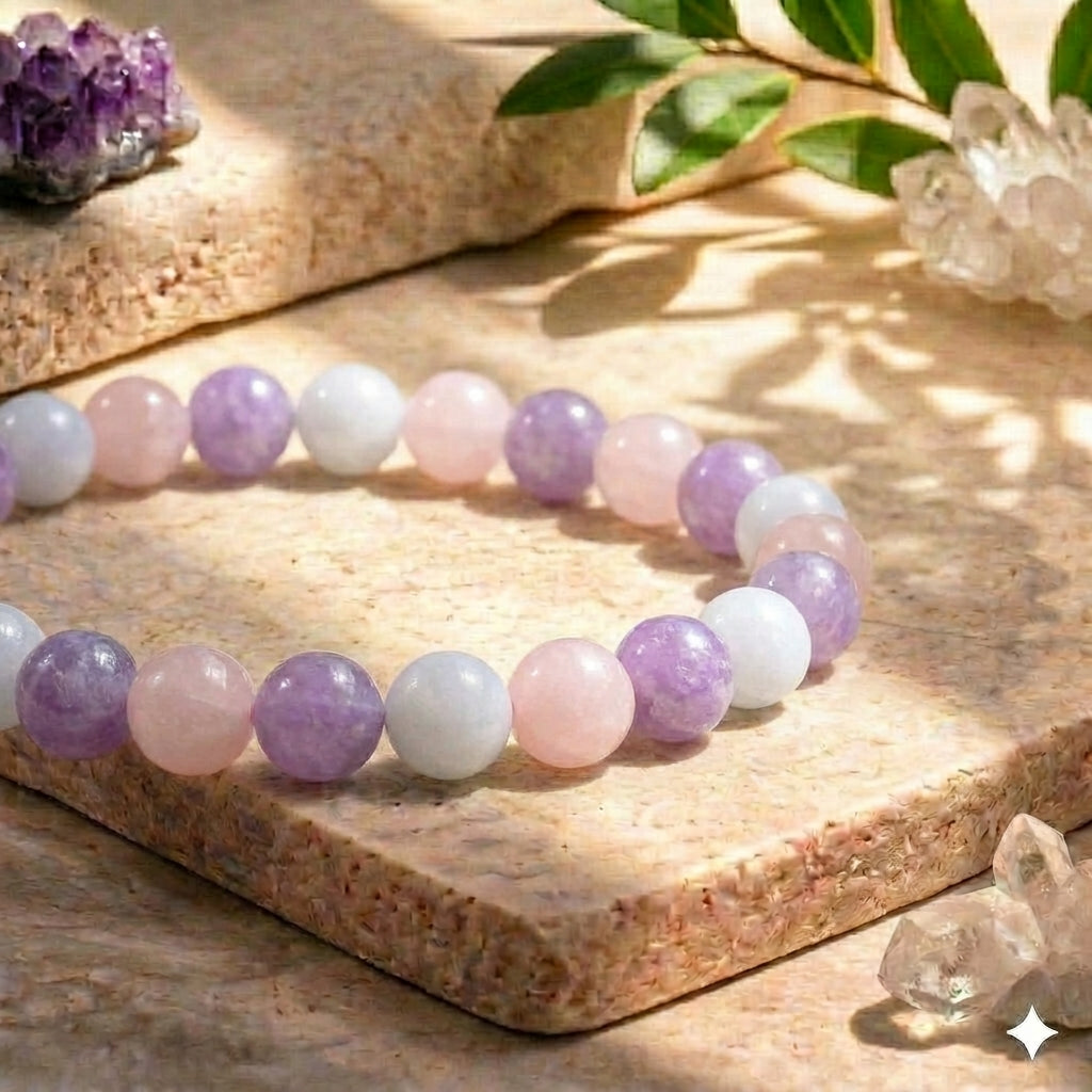 Bracelet "Anti-stress" Mix en Améthyste, Aigue Marine et Quartz Rose
