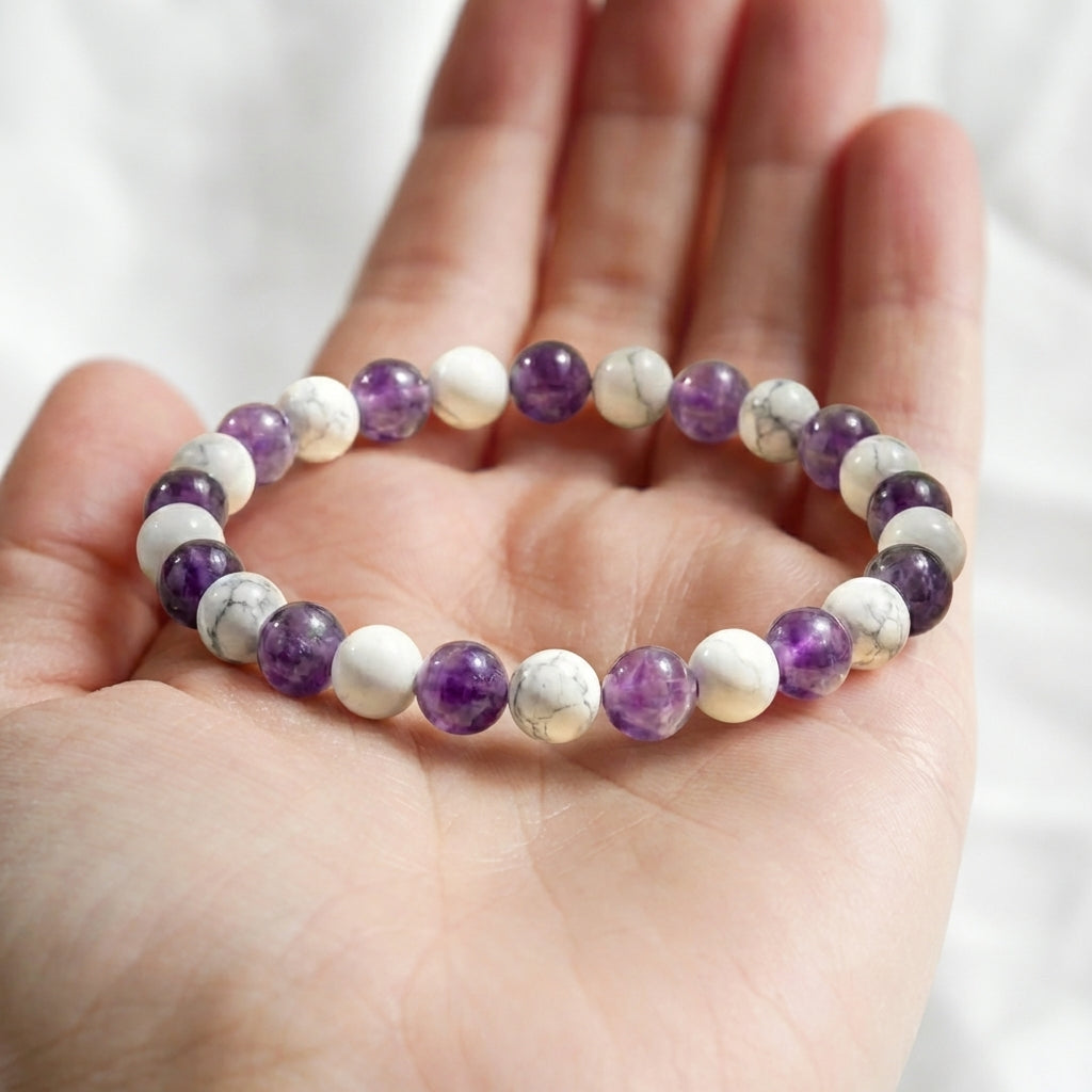 Bracelet "Anti-douleurs" Mix en Howlite & Améthyste