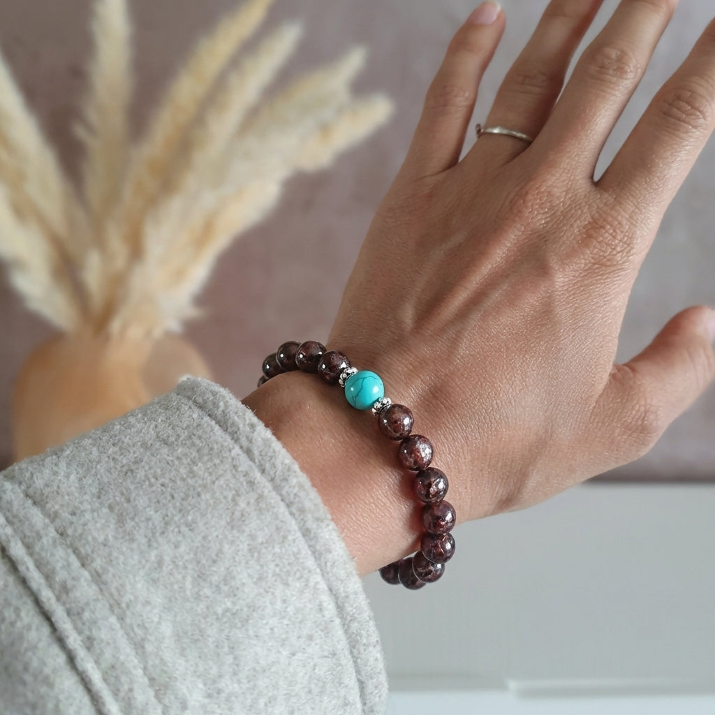 Bracelet "Ancrage et Relâchement" en Grenat & Amazonite