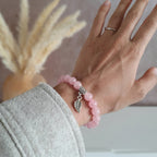 Bracelet "Amour" en Quartz Rose & Feuille Argent 925 - Pièce de Bijouterie -