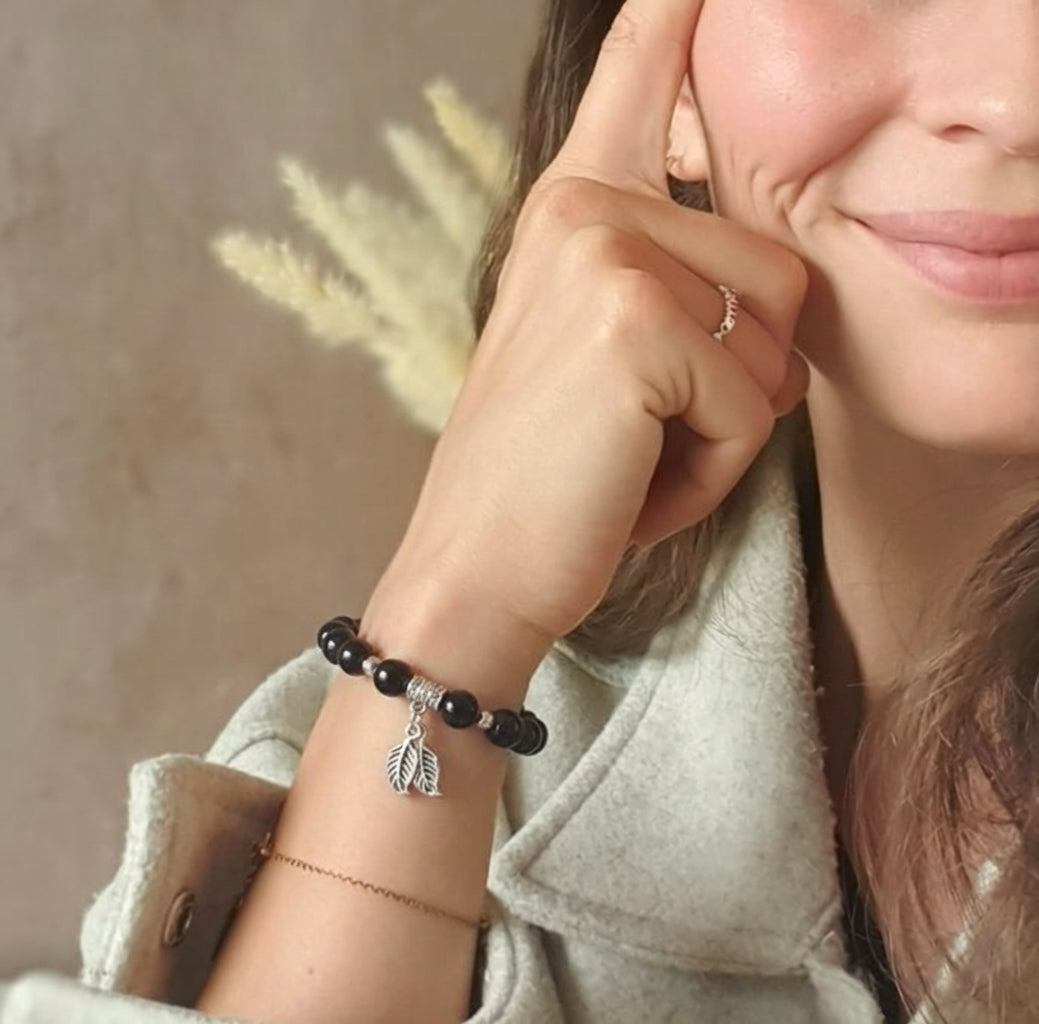 Bracelet "Absorption" en Tourmaline Noire & Feuille Argent 925 - Pièce de Bijouterie -