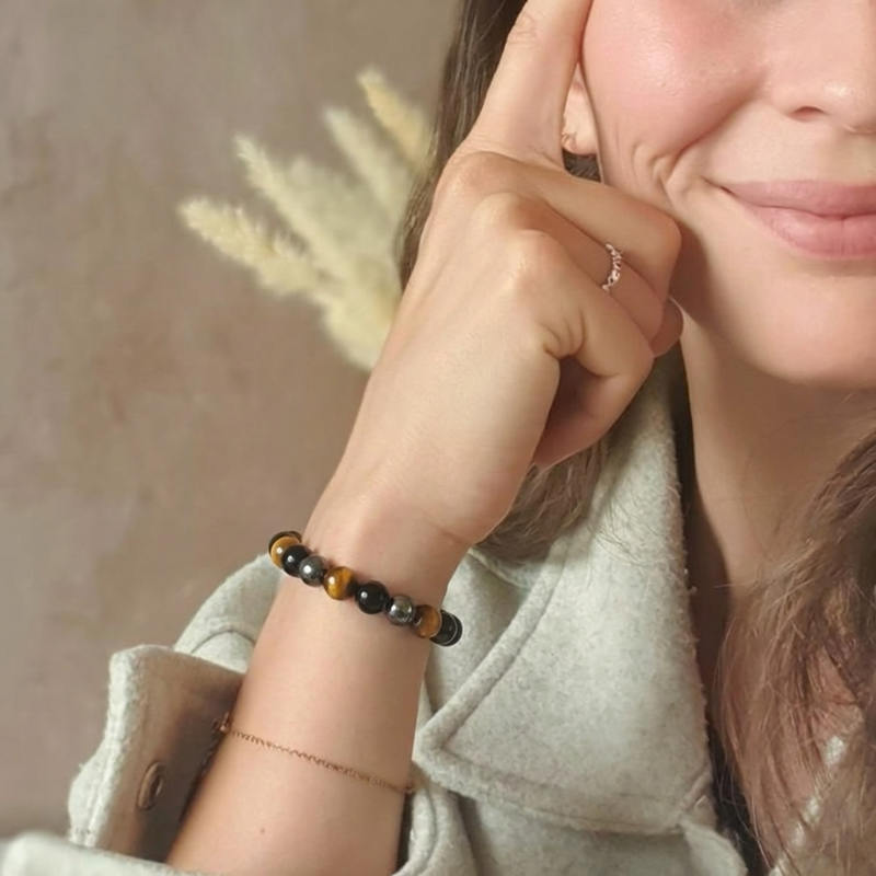 Bracelet "Protection Triple" en Hematite, Oeil-de-Tigre et Obsidienne