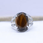 Bague "Confiance" Cabochon ovale en Oeil-de-Tigre (réglable) - lespierresdubienetre